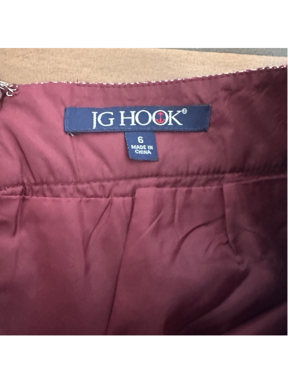 JG Hook Wool Pencil Skirt Womens 6 Burgundy Herringbone Career Skirt - Picture 2 of 9